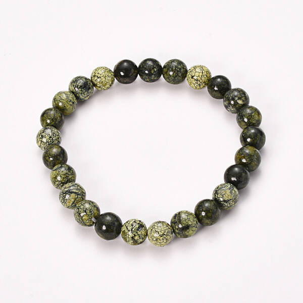 Natural Serpentine/Green Lace Stone Beaded Stretch Bracelets