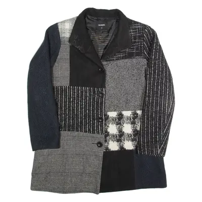 DESIGUAL Womens Overcoat Jacket Grey Patchwork L