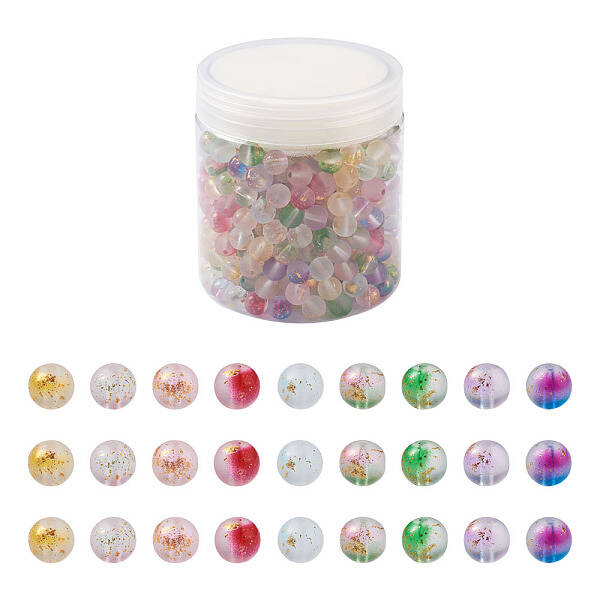 Frosted Spray Painted Glass Beads Strands