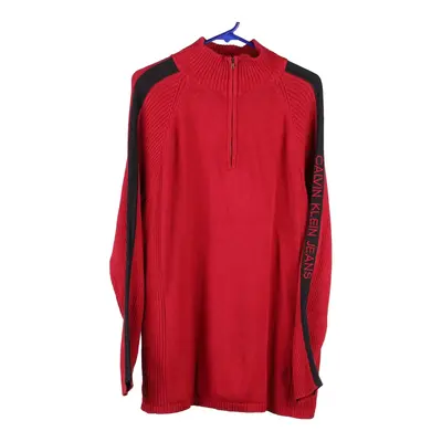 Calvin Klein Jeans 1/4 Zip - XL Red Cotton