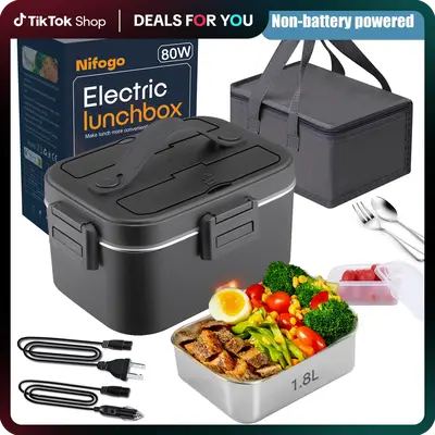 Nifogo Electric Lunch Box, 80W Food Heater 1,8L for Adults Portable Food Heater with Tableware and Lunch Bag, Car & Home Port...