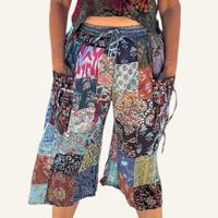 Cotton Patchwork Long Shorts Hippie Festival Unisex Colorful Bohemian Style Pants for Men & Women Pockets Lightweight