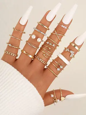 Mixed Style Metal Grunge Rings Set As Perfect Valentine's Day Gift for Girlfriend, Women's Fashion Minimalist Butterfly & Hea...