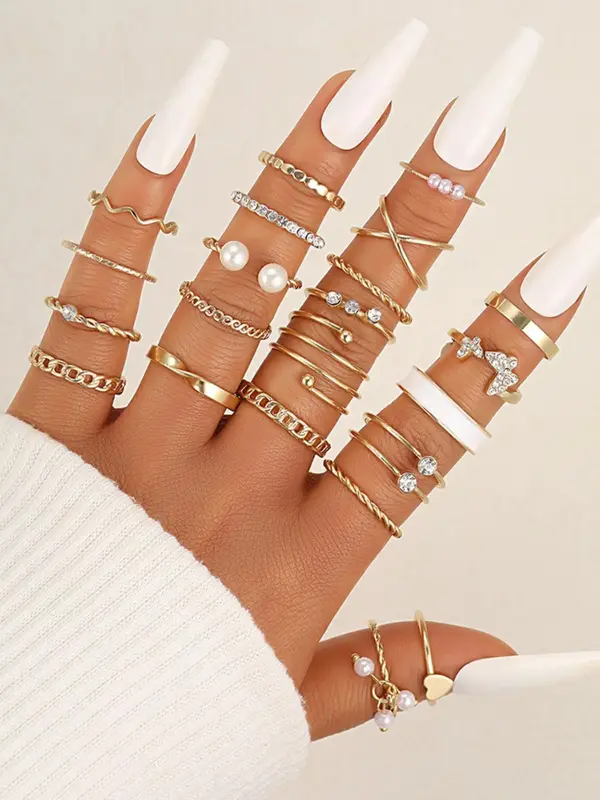 Mixed Style Metal Grunge Rings Set As Perfect Valentine's Day Gift for Girlfriend, Women's Fashion Minimalist Butterfly & Hea...