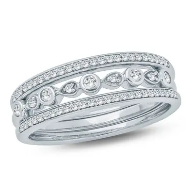 10K White Gold Round Shaped Diamond Custom Couple Stackable Ring J Color I2 Clarity 3EX IGI Certified