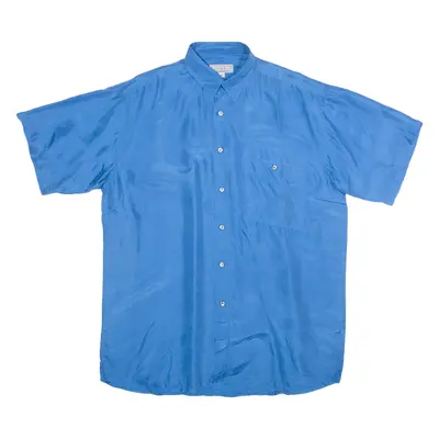VINCI Mens Plain Shirt Blue Silk M