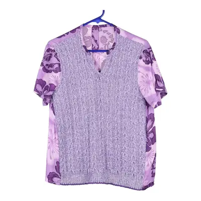 Unbranded Floral Short Sleeve Shirt - Large Purple Cotton Blend