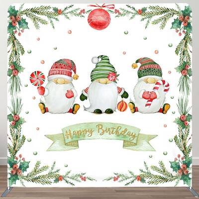 Aperturee Cherry Candy Gnome Xmas Birthday Pillow Case Backdrop | Christmas Backgrounds Fireplace | Winter Wonderland Backdro...