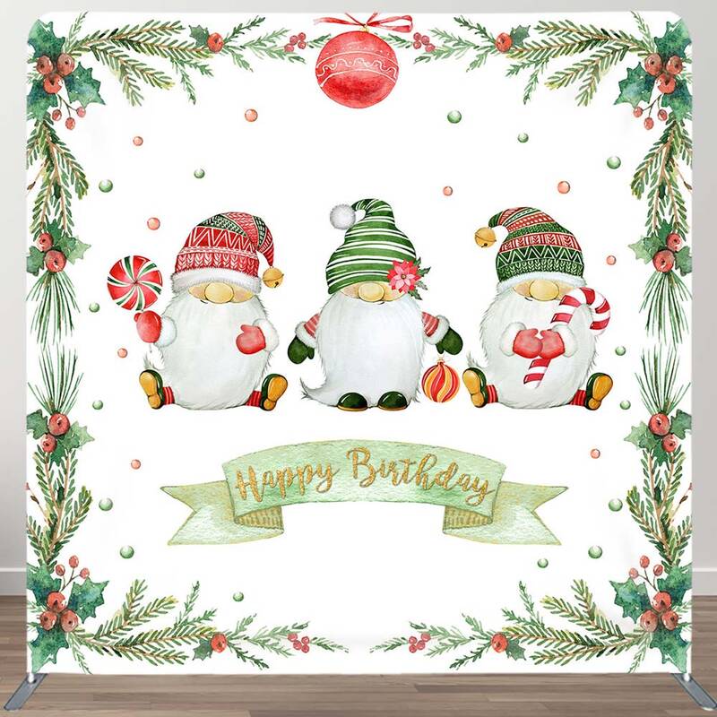 Aperturee Cherry Candy Gnome Xmas Birthday Pillow Case Backdrop | Christmas Backgrounds Fireplace | Winter Wonderland Backdro...