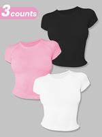 Women's Solid Raglan Sleeve Sports Tee, Workout Tops, Fall Outfits, Casual Comfy Breathable Round Neck T-shirt for Yoga Gym W...