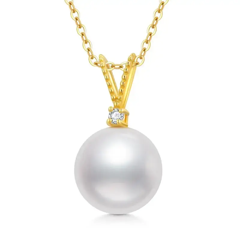 14K Gold Moissanite & Pearl Round Pendant Necklace