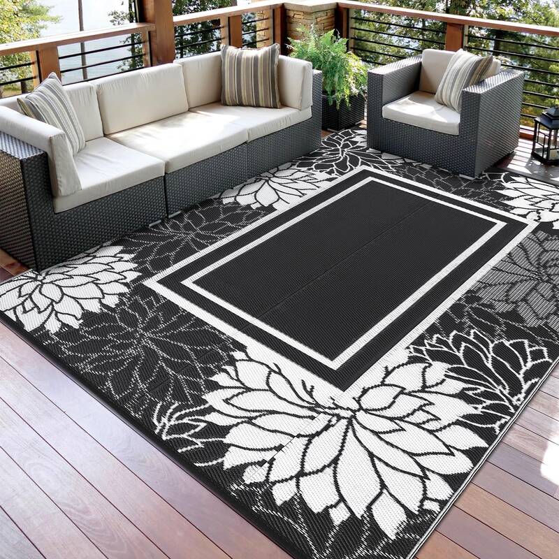 Garvee Waterproof Outdoor Rug 9x18, Reversible Plastic Straw, UV-Resistant & Soft Underfoot, Durable Thermoplastic Edges, Por...
