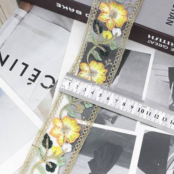 15 Yards Polyester Embroidery Flower Ribbon