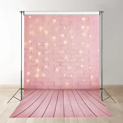 Gold Glitter Pink Floor Brick Wall Photo Booth Backdrop - Aperturee