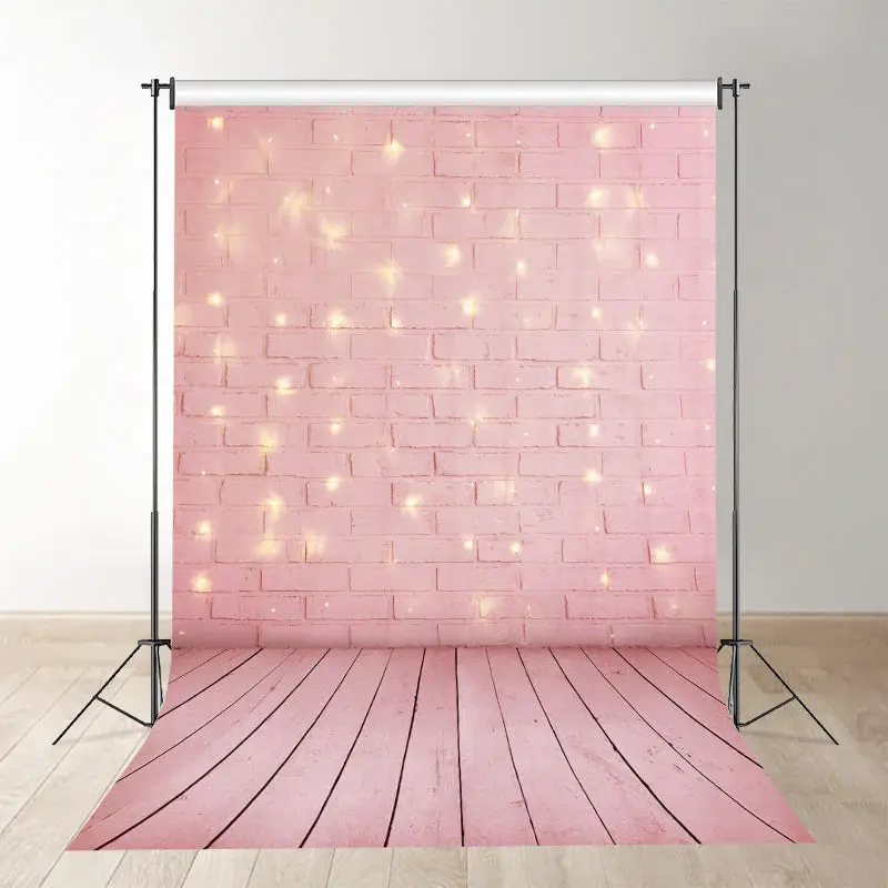 Gold Glitter Pink Floor Brick Wall Photo Booth Backdrop - Aperturee