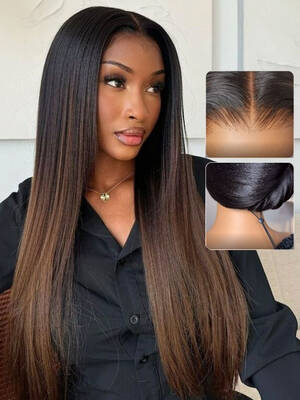Nadula Flash Sale 7x5 and 13x4 Chestnut Brown Ombre Yaki Straight Put On and Go Wig Bye Bye Knots Glueless Wigs