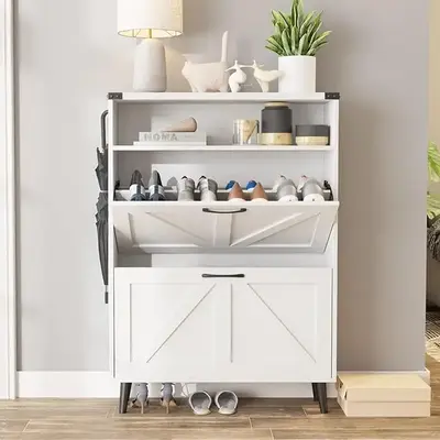 Vabches Shoe Cabinet with 2 Flip Drawers,Shoe Storage Cabinet for Entryway,Freestanding Shoe Cabinet Organizer with Open Stor...