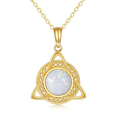 14K Gold Opal Celtic Knot Pendant Necklace