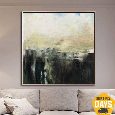 Large Abstract Oil Painting On Canvas Yellow Original Painting Green Painting Modern Contemporary Fine Art | THE HORIZON 46&q...