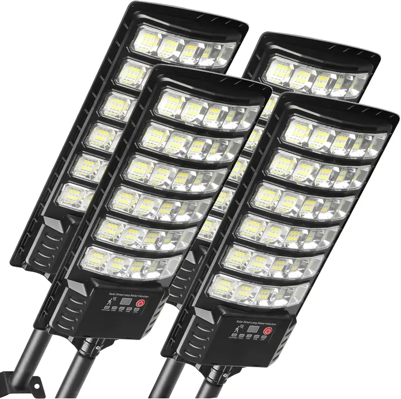 4Pack Solar Street Lights, 30000LM Outdoor Flood Light, Dusk to Dawn, IP66 Waterproof Solar Powered Parking Lot Light with Re...