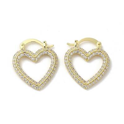 Rack Plating Brass Hollow Heart Hoop Earrings with Cubic Zirconia