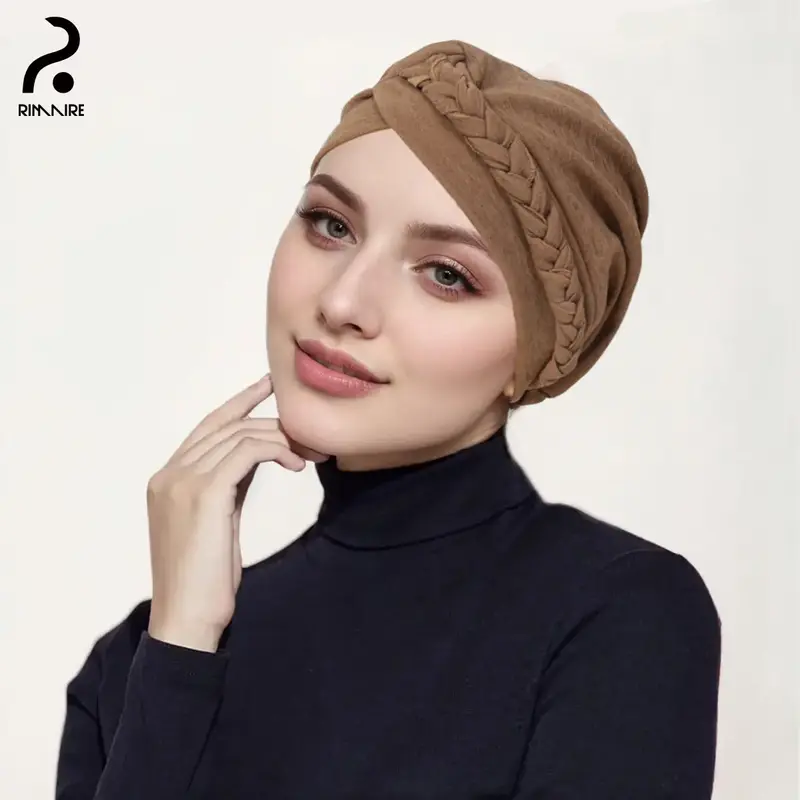 RIMAIRE Braid Design 2025 Premium Scarf Hat Stretchy Breathable Muslim Inner Hijab Caps Women's Islamic Turban Cap Under Adju...