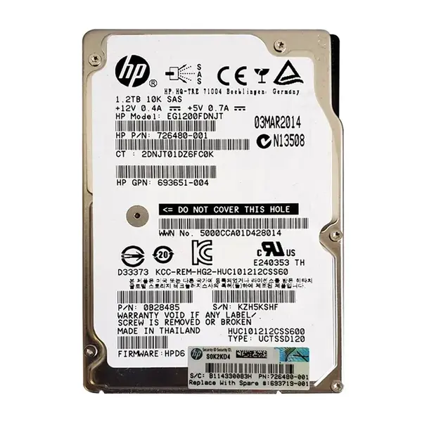 726480-001 HP 1.2TB 6Gb/s SAS 10000 2.5-inch Hard Drive
