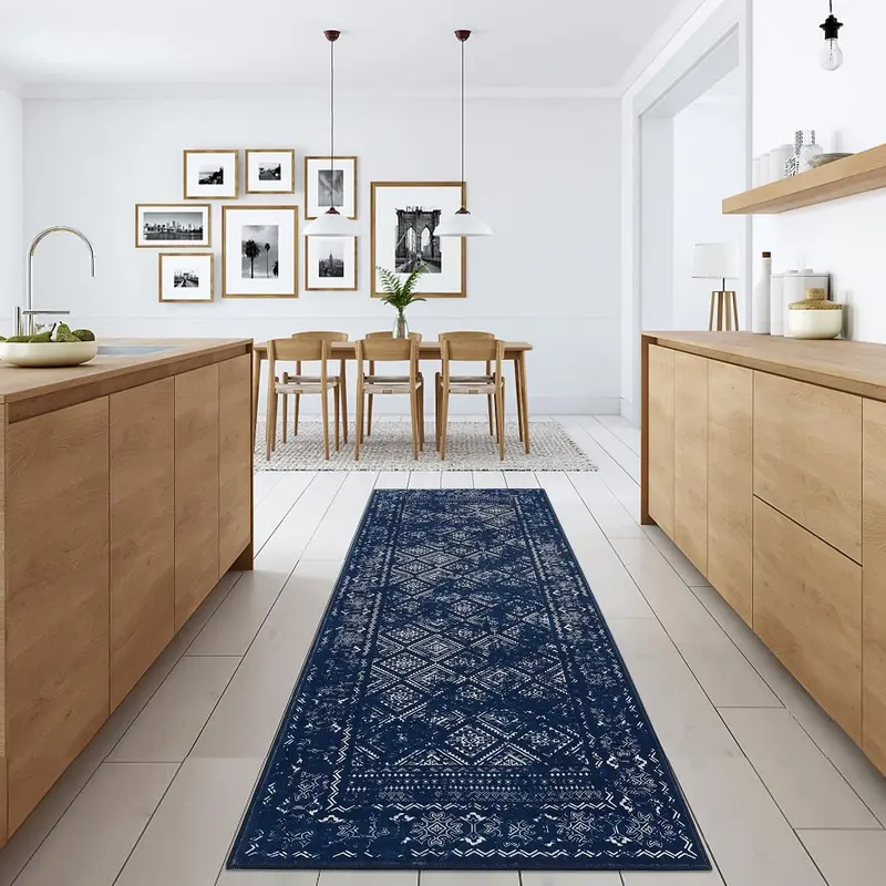 Garvee Boho Blue 2x6 Hallway Runner Washable Rug Vintage Distressed Floor Carpet Non Slip Laundry Runners Boho Kitchen Runner...
