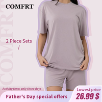 Comfrt Cloud Tee Women's 2 Piece Sets - Summer Outfits Loungewear Short Sleeve Crewneck T-Shirt & Shorts with Pockets | Cute ...