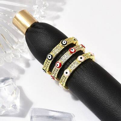 Brass Micro Pave Clear Cubic Zirconia Enamel Cuff Rings for Women
