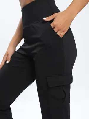 Women's High Waist Flap Pocket Sports Pants, Casual Elastic Waist Jogger Pants for Workout Gym, Ladies Fall Sportswear, Pleas...