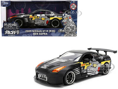 2009 Nissan GT-R (R35) Ben Sopra Matt Black with Mechagodzilla Graphics Hollywood Rides Series 1/24 Diecast Model Car by ...