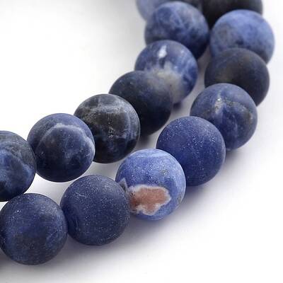 Frosted Natural Sodalite Round Bead Strands