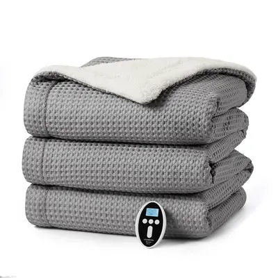 Garvee Heated Blanket Throw Queen, Waffle Electric Blanket with Wireless LCD Controller, Machine Washable, Fast Heating, 6 He...