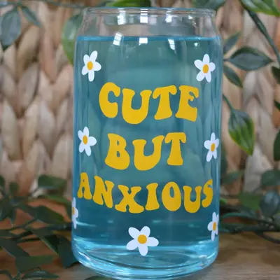 Cute But Anxious Glass Cup