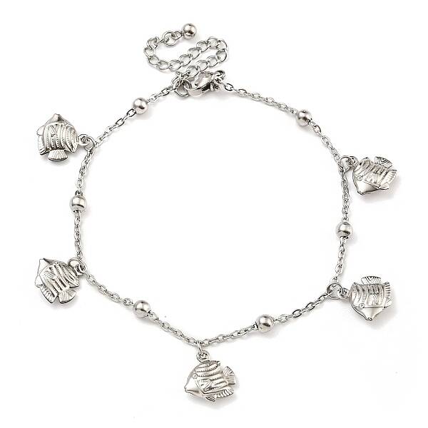 Non-Tarnish Summer Beach 304 Stainless Steel Cable Chains Fish Charm Bracelets