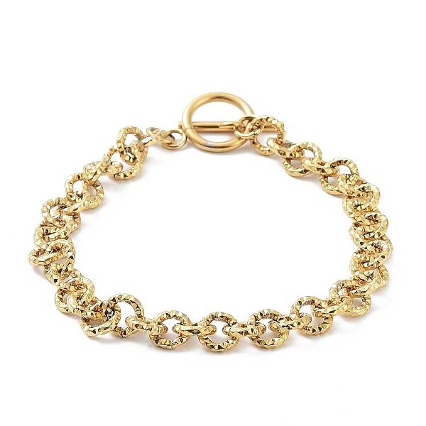 Ion Plating(IP) 304 Stainless Steel Textured Rolo Chain Bracelet