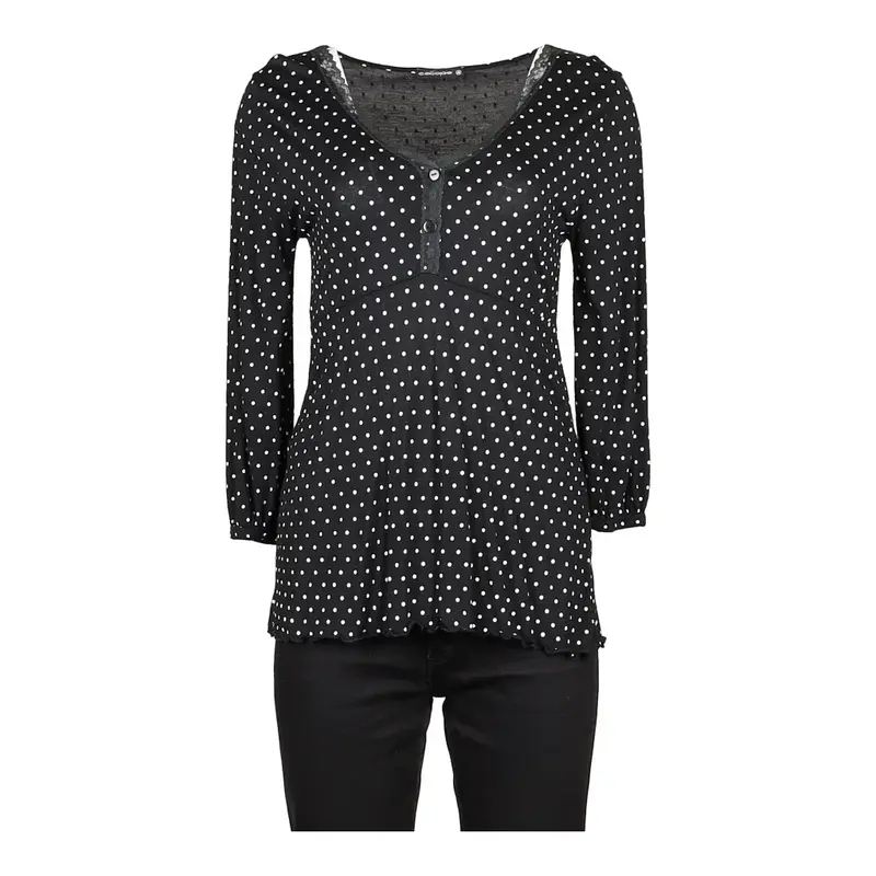 Calliope Polka Dot Long Sleeve Top - Medium Black Cotton Blend