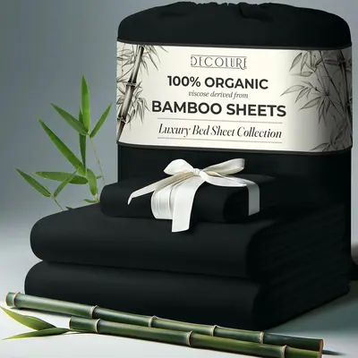 DECOLURE Bamboo Sheets 4pc Set  | 100% Cooling Viscose, Ultra-Soft, 17” Deep Pocket, Double Stitching | Must-Have for Hot S...