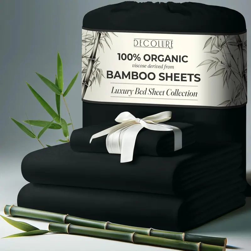 DECOLURE Bamboo Sheets 4pc Set  | 100% Cooling Viscose, Ultra-Soft, 17” Deep Pocket, Double Stitching | Must-Have for Hot S...