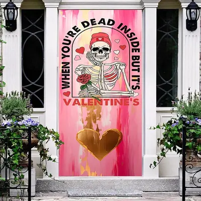 Pink Paint Dead Skull Valentines Day Door Cover - Aperturee