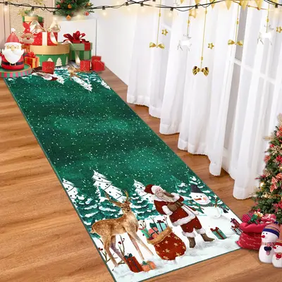 Garvee Christmas Green Washable Runner Rug 2x6 Entryway Runner Rug Non Slip Christmas Low Pile Santa Claus Xmas Kitchen Runne...