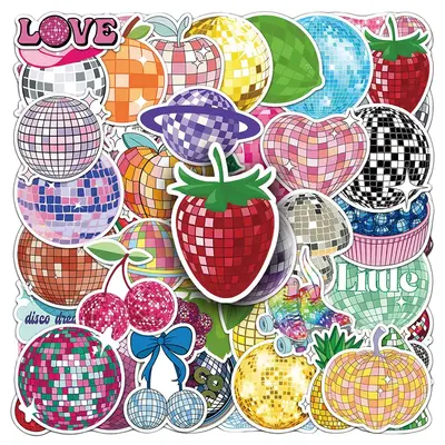 Disco Ball Pattern Sticker, 50pcs/set Creative Cartoon Sticker, DIY Decorative Sticker for Phone Case, Skateboard, Refrigerat...