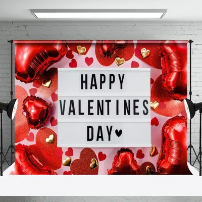 Red Heart Balloon Happy Valentines Day Backdrop - Aperturee