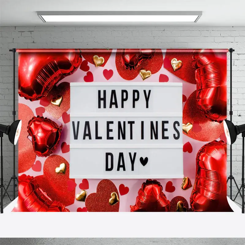 Red Heart Balloon Happy Valentines Day Backdrop - Aperturee