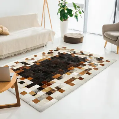 Genuine Black & Brown Cowhide Patchwork Rug