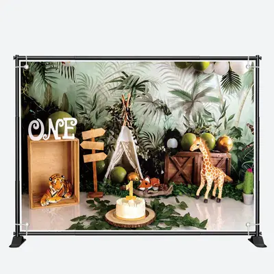 Safari Green Leaves 1st Birthday Cake Smash Backdrop - Aperturee