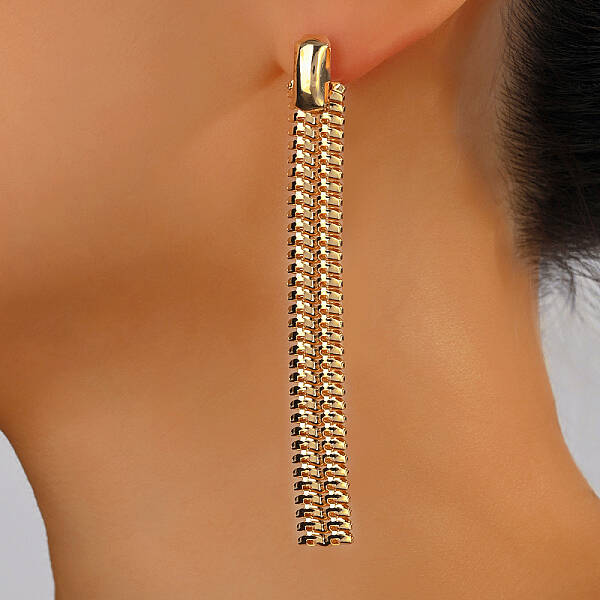 Fashionable Gold Plated Brass Snake Bone Tassel Stud Earrings for Women