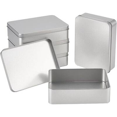 OLYCRAFT 5PCS Metal Empty Tins Rectangle Airtight Metal Storage Tin Home Organizer with Lids for Small Items Storage - (15.3c...