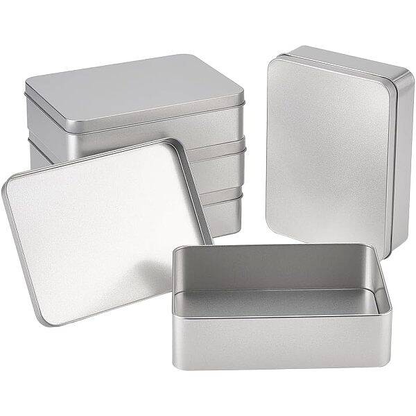 OLYCRAFT 5PCS Metal Empty Tins Rectangle Airtight Metal Storage Tin Home Organizer with Lids for Small Items Storage - (15.3c...
